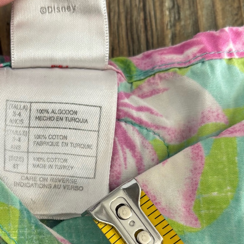 Vtg Disney Store Minnie Mouse Tropical Hawaiian Cotton Dress 4T Green Pink Y2K - Picture 4 of 11